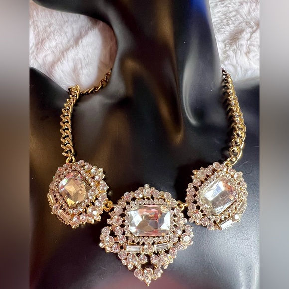 Large Gold Tone Statement Necklace with Crystals and Rhinestones - Picture 6 of 6